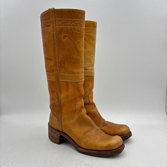 Frye Shoes - Vintage 70s Frye Black Label Campus 16" Leather Cowboy Western Boots Women's 8B